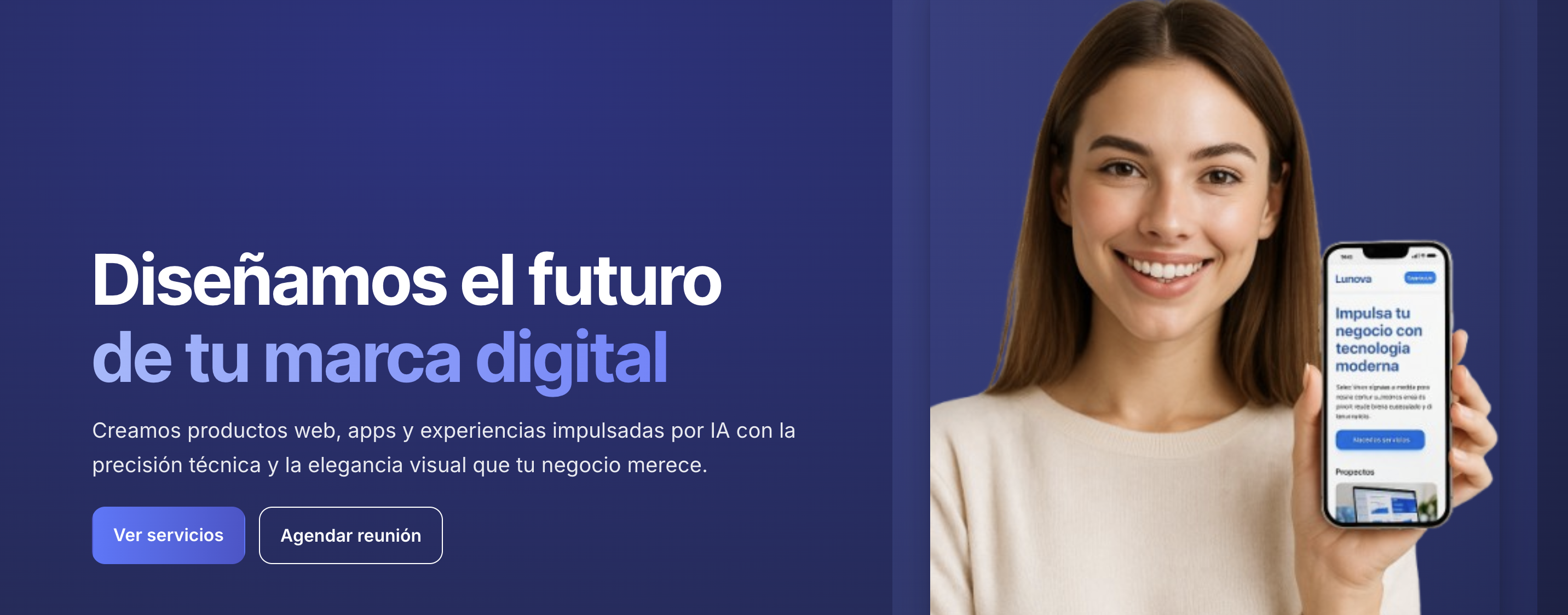 Hero de Lunova con degradado azul